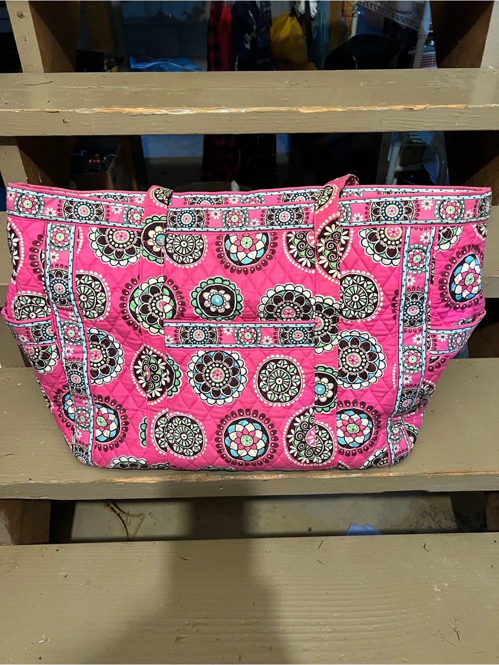 Quilted Pink Patterned Tote Bag - Vibrant Floral Medallion Design